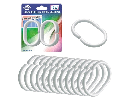 Набор 12 колец для шторы в ванную 3цв. NEW34.55 Набор 12 колец для шторы в ванную 3цв. NEW34.55