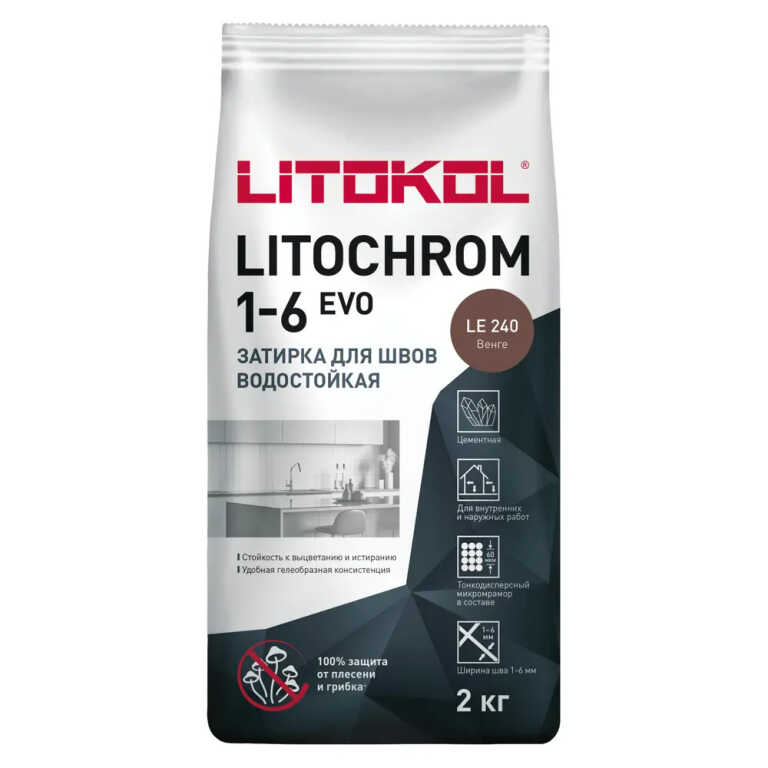 Затирка цементная водостойкая 1-6 мм Litokol Litochrom EVO LE240 венге, 2 кг