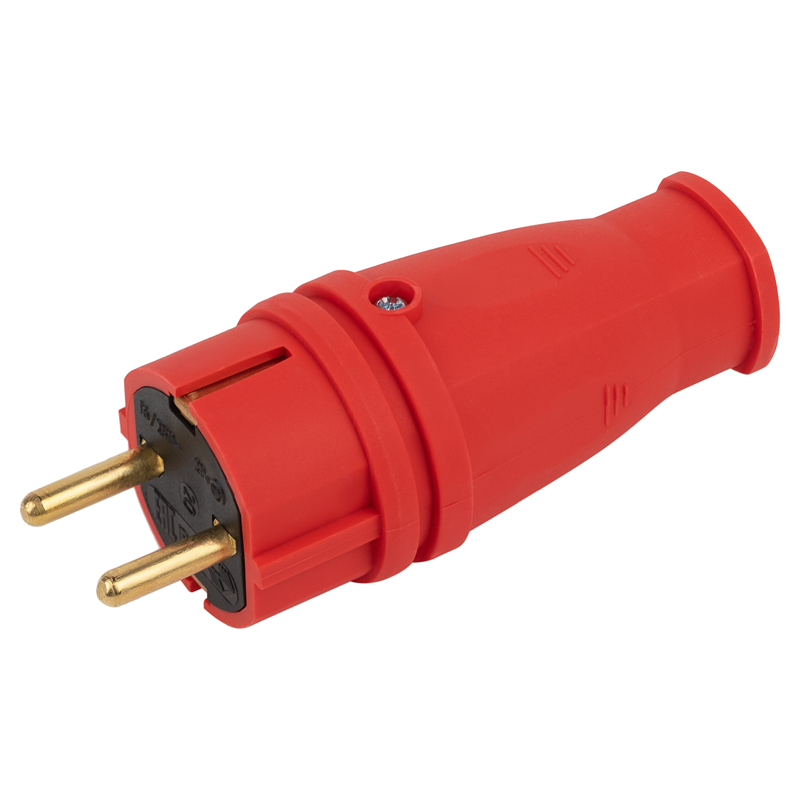 Вилка ЭРА VX10-R-IP44 каучуковая c заземлением 16А IP44 прямая красная