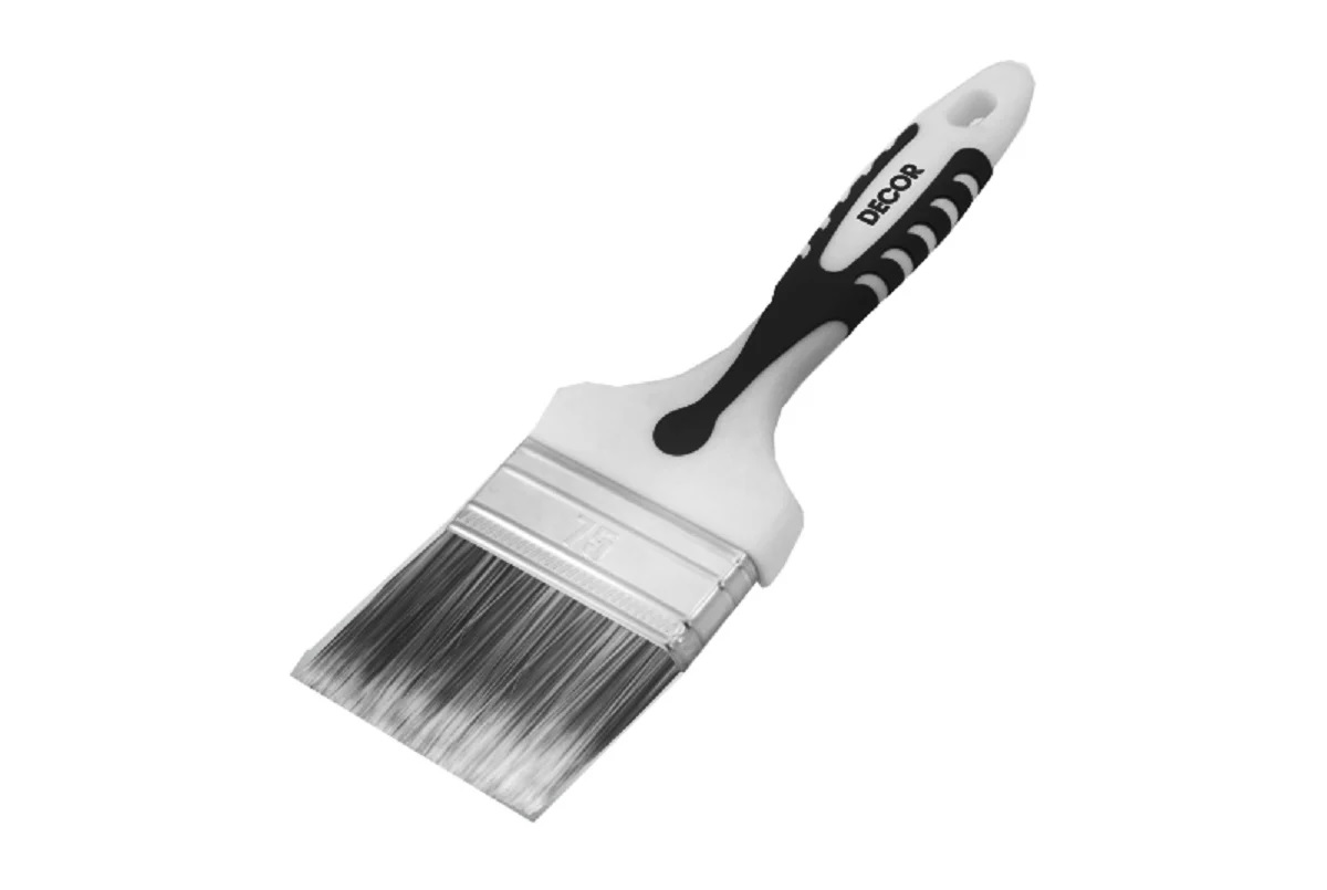 Кисть плоская 100х15мм DECOR Намерение Black White PREMIUM искусственная серебристая щетина двухкомпонентная ручка 860-100 (6/60/120)