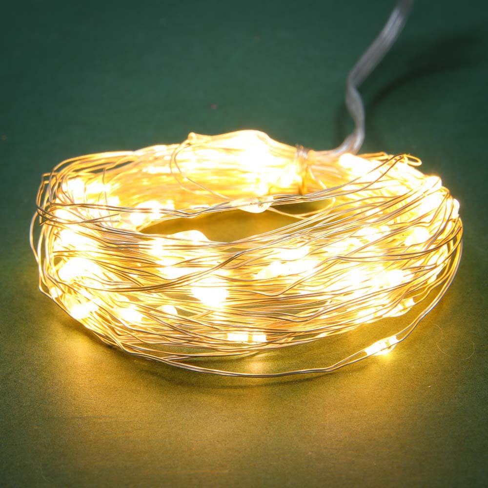Гирлянда эл. нить росы медь, 10м, 100LED, шампань, 8 реж, 3хАА, пульт СНОУ БУМ Гирлянда эл. нить росы медь, 10м, 100LED, шампань, 8 реж, 3хАА, пульт СНОУ БУМ