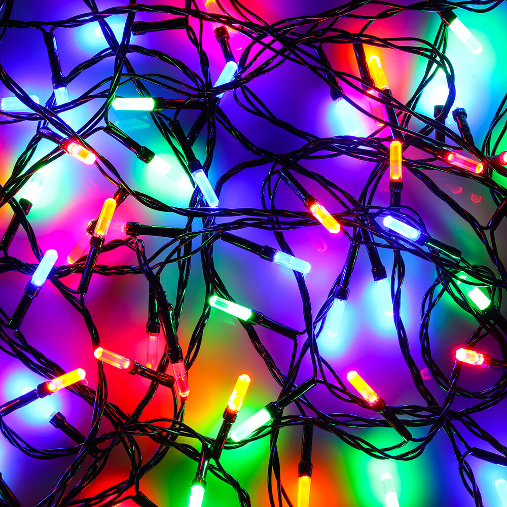 Гирлянда эл. вьюн 9м, 100 LED-призма, яркий мульти, 8 реж, ПВХ черный, 220В СНОУ БУМ