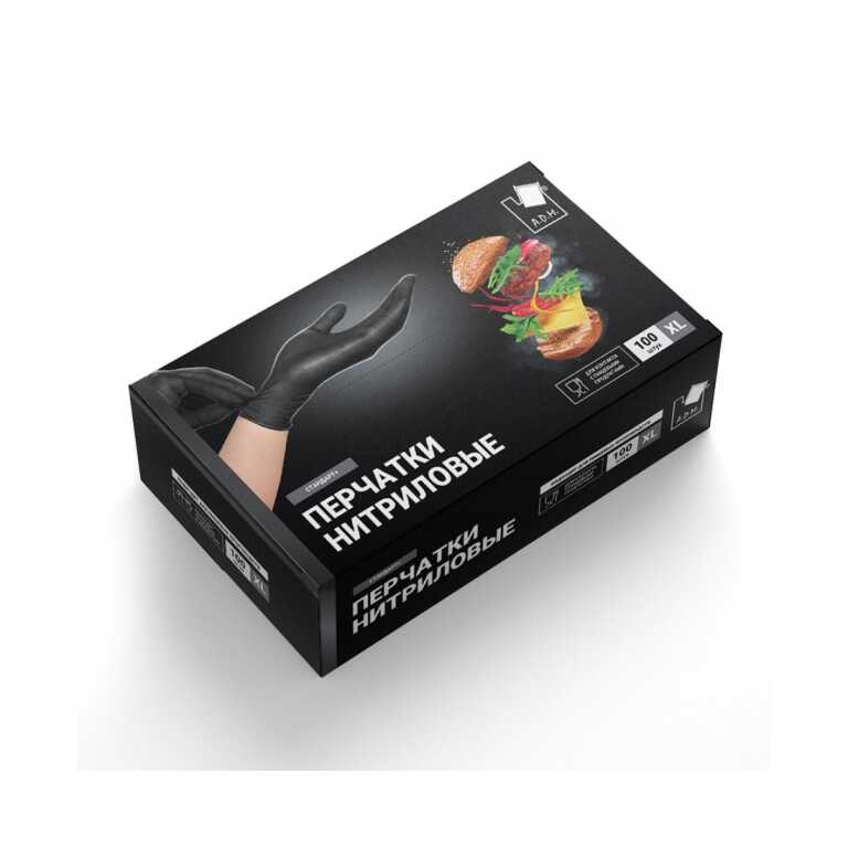 Перчатки нитриловые стандарт+, чёрные, XL, 100 шт/уп., ADM/10 SEMPB4