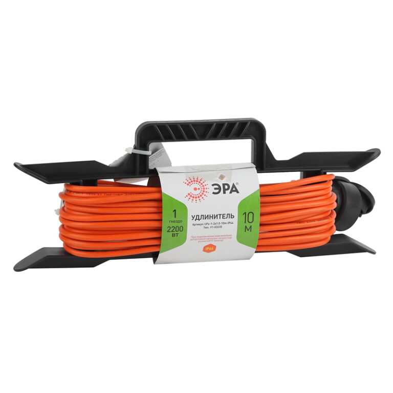 Удлинитель 1гн без З/К 10м оранжевый 10А IP44 ПВС 2х1 UPx-1-2x1-10m-IP44 ЭРА