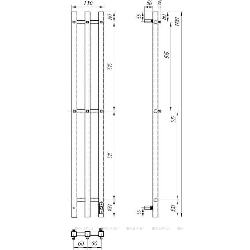 Полотенцесушитель электрический Point Гермес PN13822W П3 120x1200 диммер справа, белый