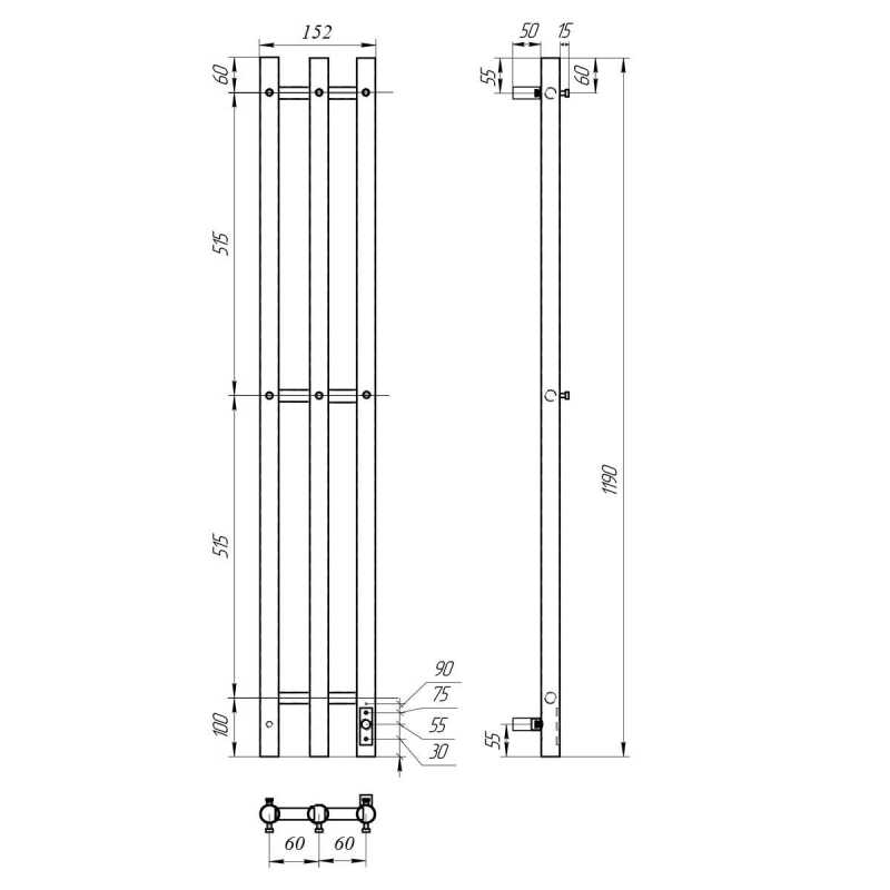 Полотенцесушитель электрический Point Деметра PN12822B (120x1200)