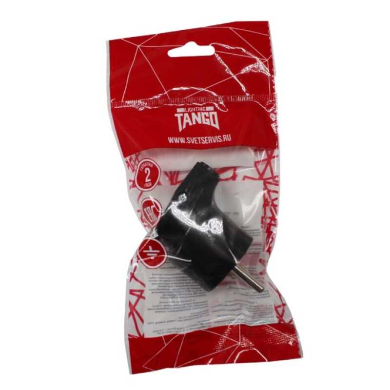 Вилка с/з черная, угловая 16А 250В индивидуальная упаковка TANGO