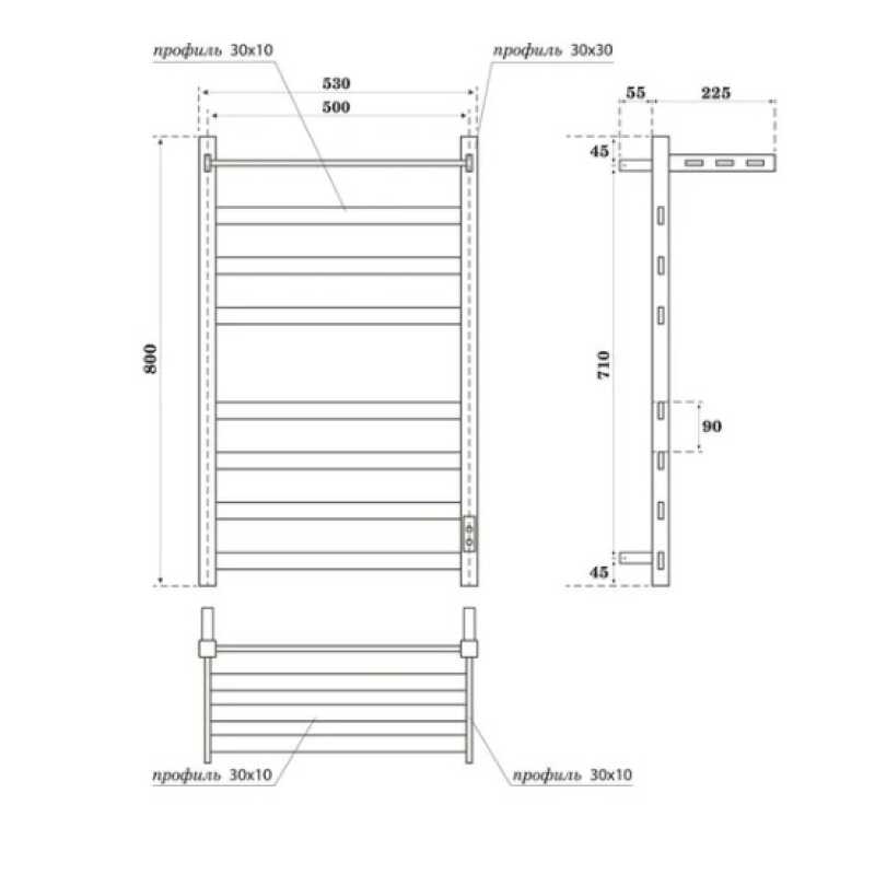 Полотенцесушитель электрический Point Меркурий П7 (500x800) с полкой, диммер справа, черный