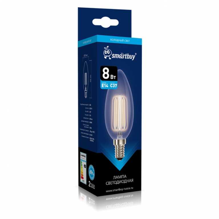 Лампа светодиодная (LED) FIL C37-8Вт/6500К/E14 Smartbuy