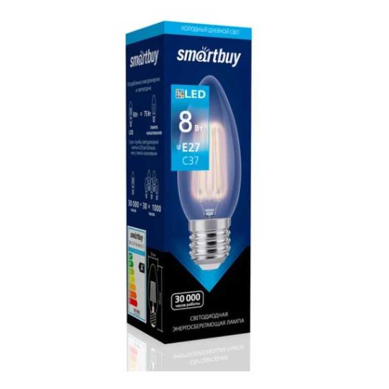 Лампа светодиодная (LED) FIL C37-8W/6000/E27 Smartbuy