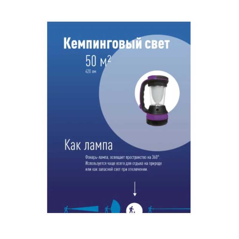 Космос фонарь кемпинговый 2008M-LED (2акк.4V 0,9Ah) , фиолет/пласт 220v